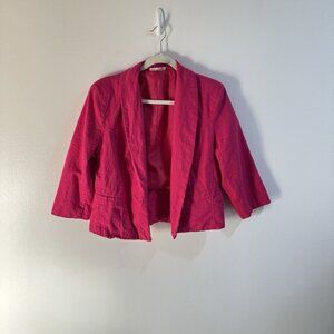 Dressbarn Blazer Jacket XL Barbie Pink Linen Blend 3/4 Sleeves Open Front